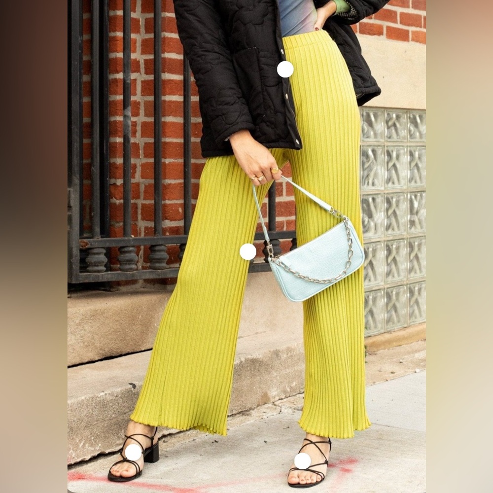 Simon Miller Marek Ribbed Wide Leg Pants Yellow/Green Sz Small Ankle